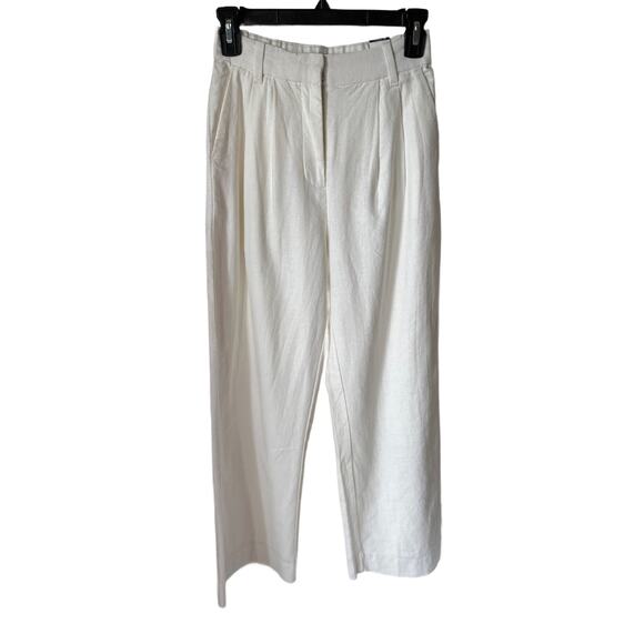 NWT Abercrombie & Fitch Women's White Linen Blend Pleated Wide Leg Pant Size XXS - Picture 1 of 6
